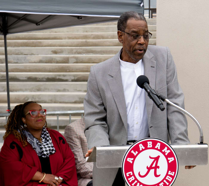 The University of Alabama honored its first two Black scholarship athletes, Wilbur Jackson and John Mitchell before the 2022 A-Day game at Bryant-Denny Stadium. John Mitchell speaks for himself and Jackson before a memorial plaque was unveiled.